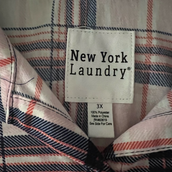 NWT New York Laundry Tie Front Plaid Buttom up Women’s Plus size 3X Blouse shirt - Picture 3 of 9